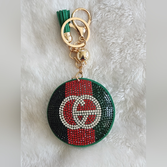 None Accessories - Green and Red Logo Rhinestone Keychain